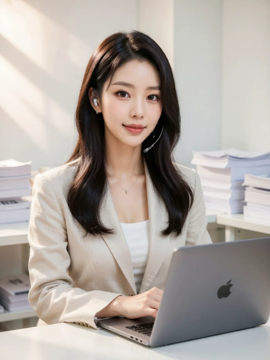 Jessica, the AI receptionist, at her desk